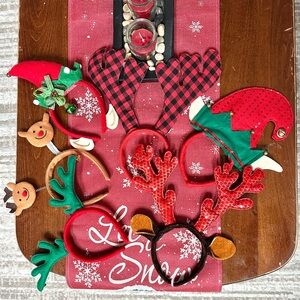 Kids Christmas Reindeer Elf Headbands Set of 6 Holiday Party Costume Accessories